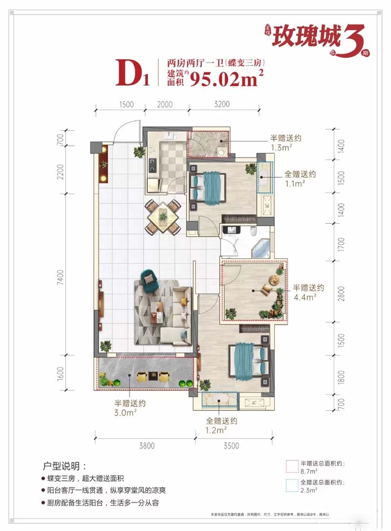宜昌玫瑰城3期D1户型